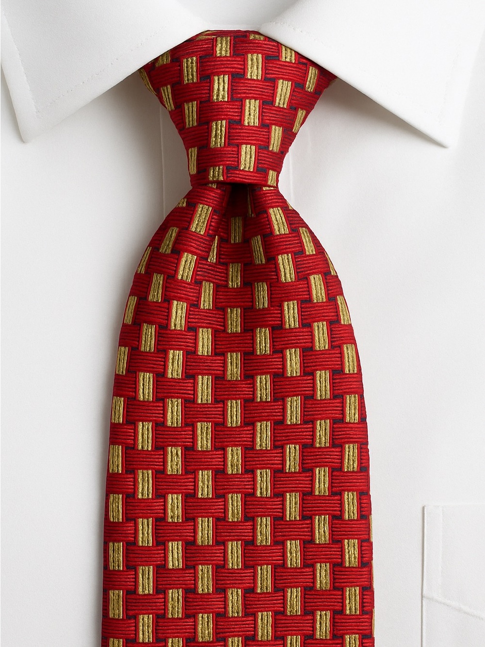Jos. A. Bank Italian Red and Gold Basketweave Silk Tie Business Career